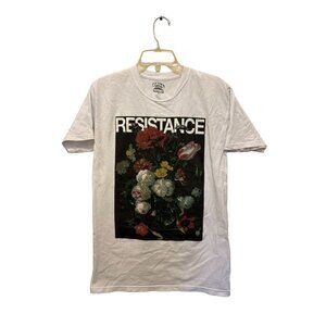 CALL YOUR MOTHER Resistance White Tee Tshirt Floral Panel Size Med